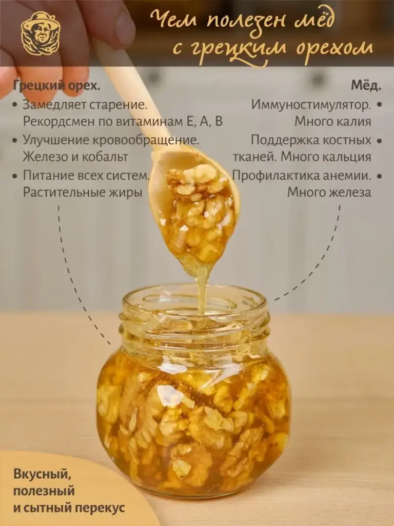 Мед цветочный с грецкими орехами Вековая пасека