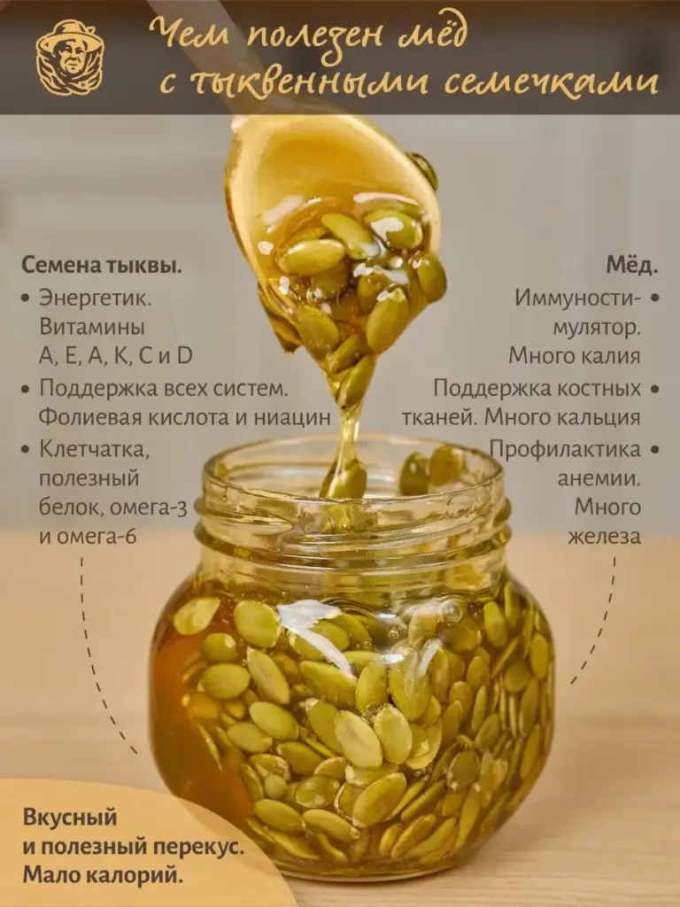 Мед с тыквенными семечками Вековая пасека (В баночке) 100 г11111111111