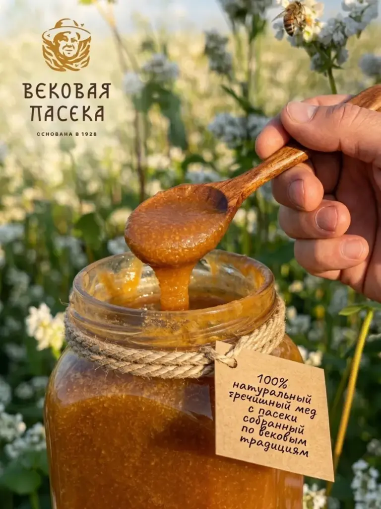 Гречишный мед Вековая пасека (В шкатулке из воска)