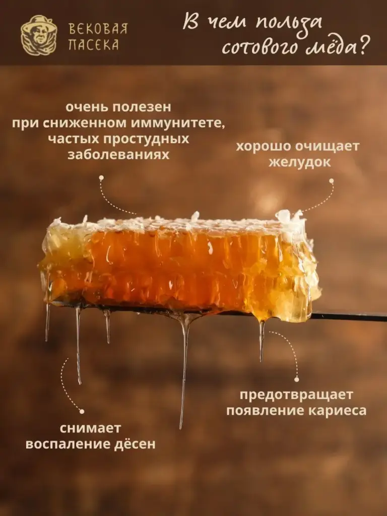 Мед в сотах Вековая пасека (В стеклянной банке) 160 г